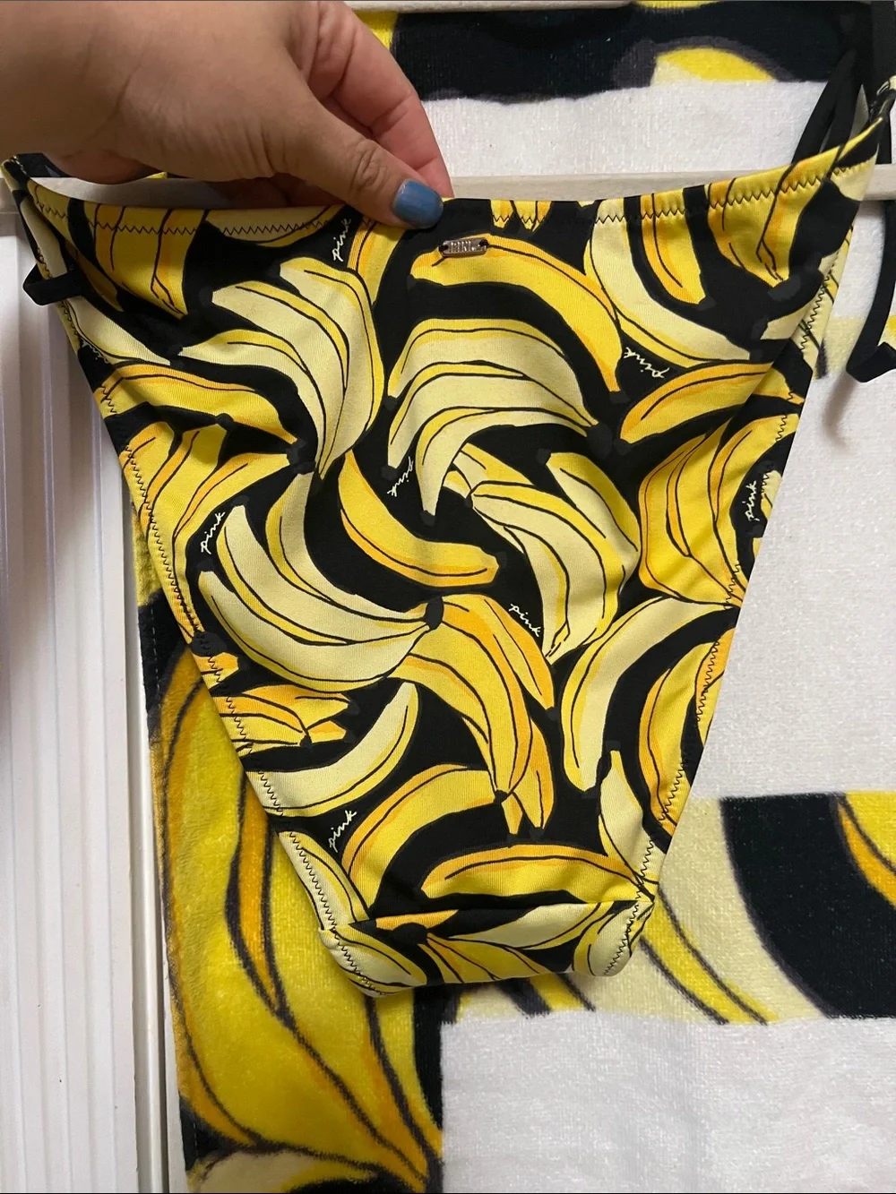 PINK vs Banana Print bikini with matching Beach Towel